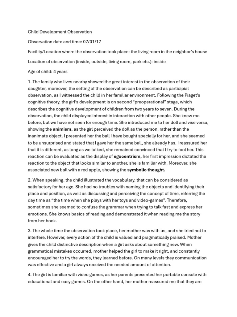 Middle Childhood Observation-2 | PDF | Neuroscience | Psychology