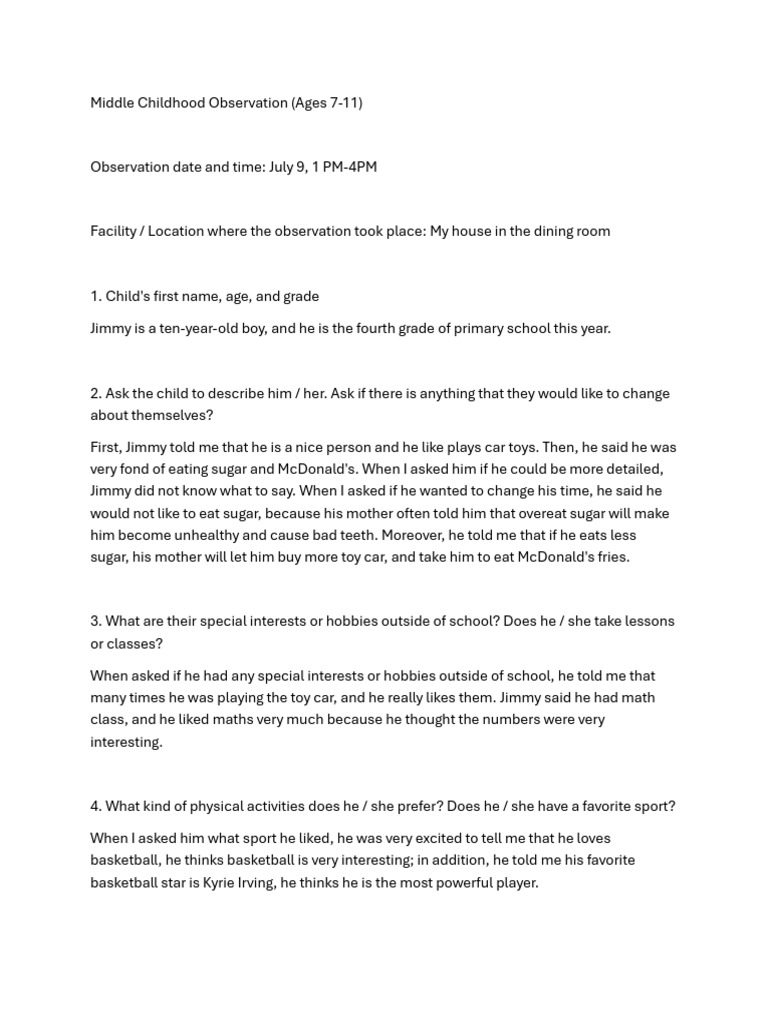 Middle Childhood Observation-1 | PDF | Psychological Concepts | Psychology