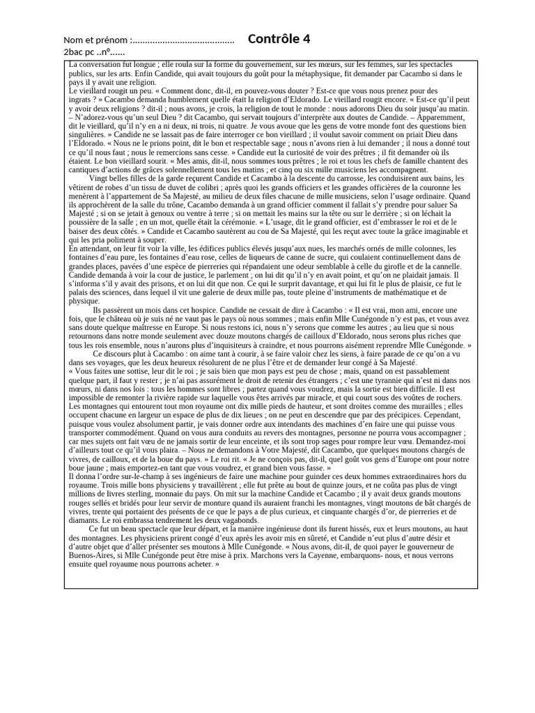 Candide et Cacambo à Eldorado : Découvertes | PDF | Candide