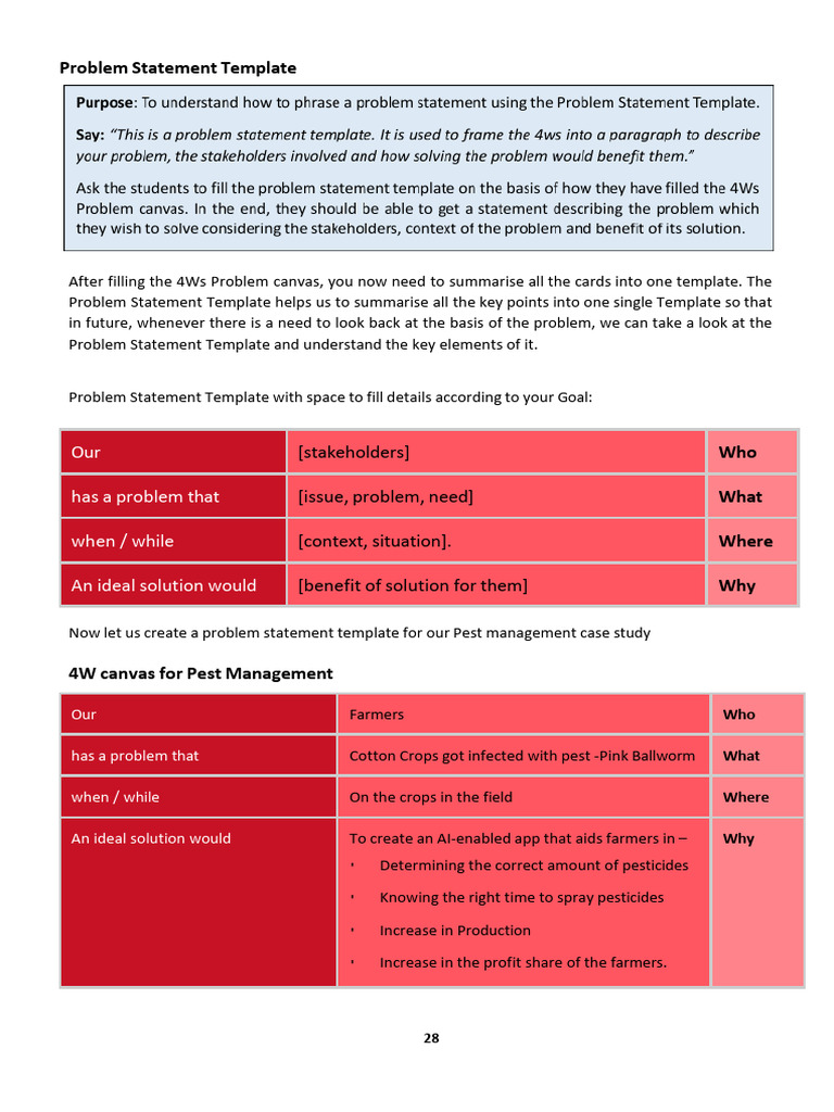 AI Problem Statement Template for Class 9 | PDF | Machine Learning ...