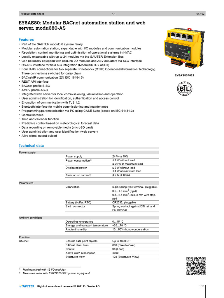 Modular BACnet Automation Station EY6AS80 | PDF | Programmable Logic ...