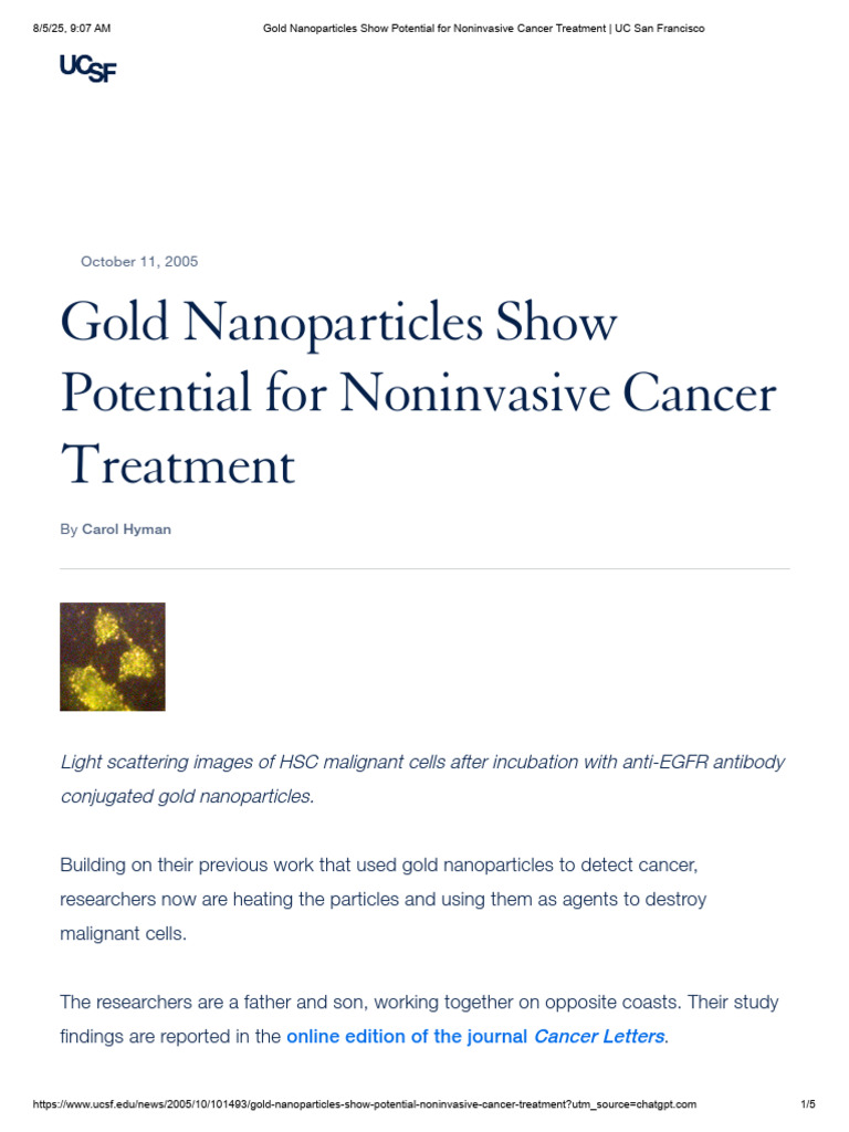Gold Nanoparticles for Noninvasive Cancer Treatment | PDF | Cancer ...
