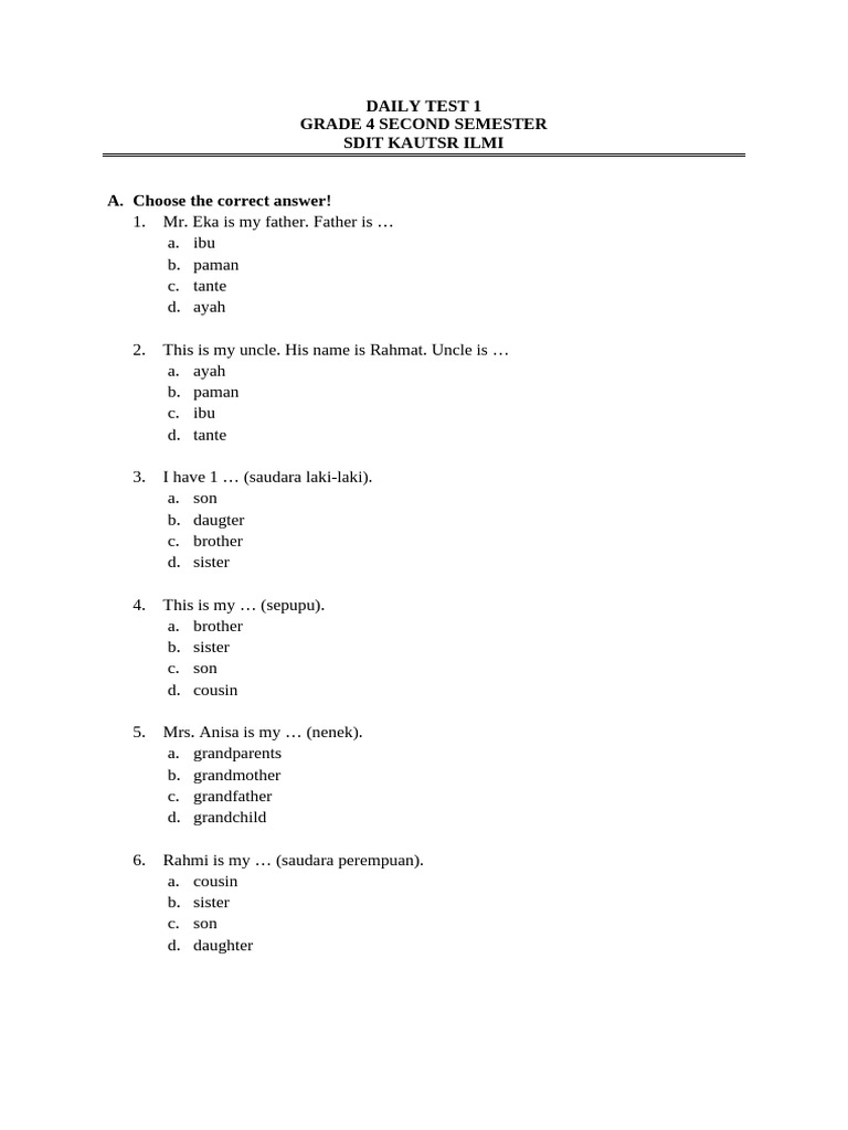 Daily Test Grade4 Second Semester 2223 | PDF