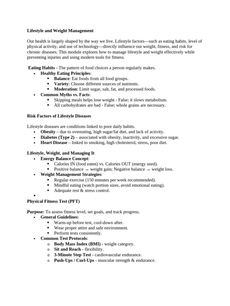 Lifestyle and Weight Management Guide | PDF | Physical Fitness | Weight ...