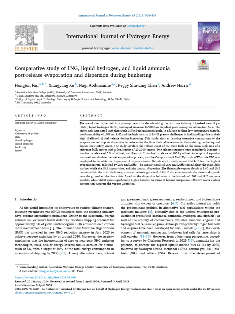 LNG, Hydrogen, Ammonia Bunkering Safety Study | PDF | Liquid Hydrogen ...