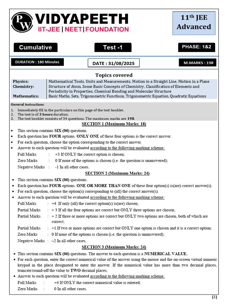 JEE Advanced Physics, Chemistry, Math Test | PDF | Molecular Orbital ...
