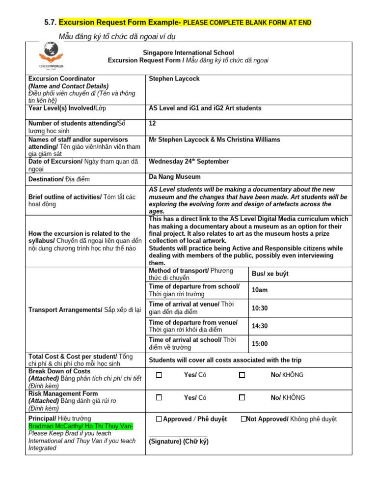 Art and Media Excursion Excursion Form | PDF