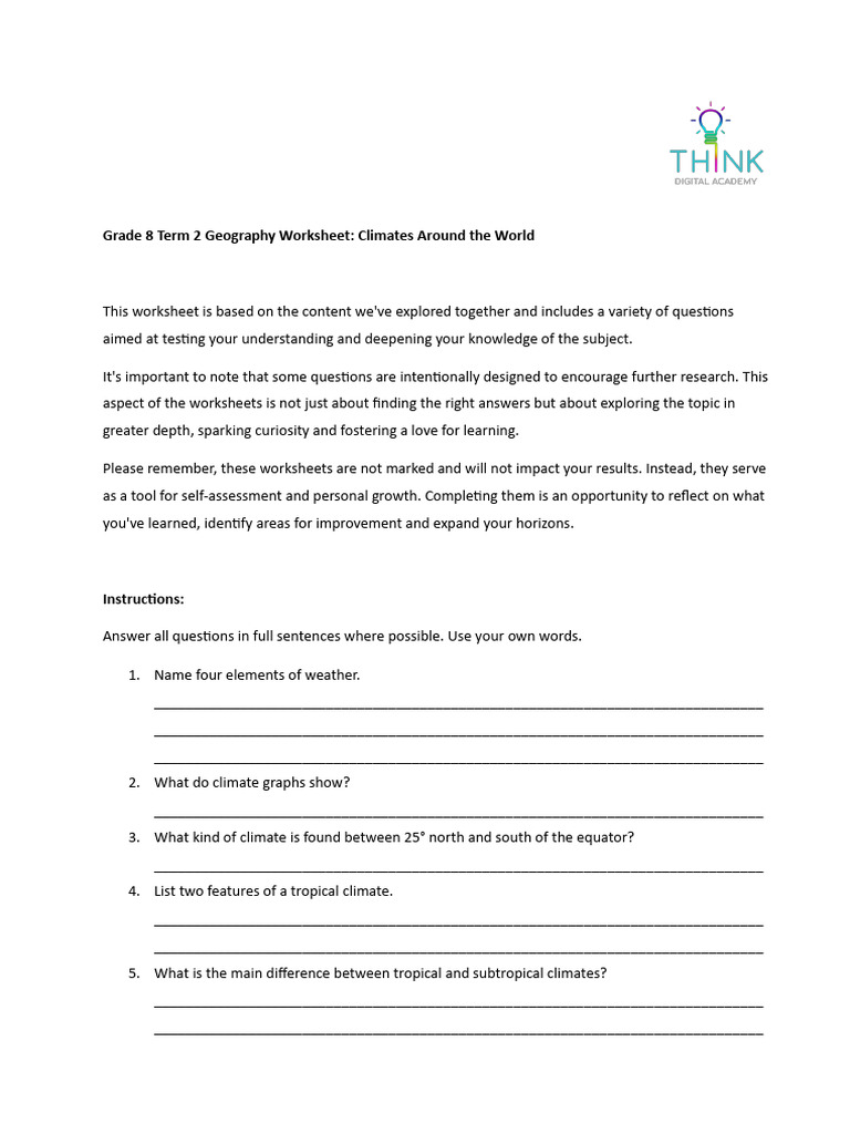Grade 8 Climate Geography Worksheet | PDF | Rain | Subtropics