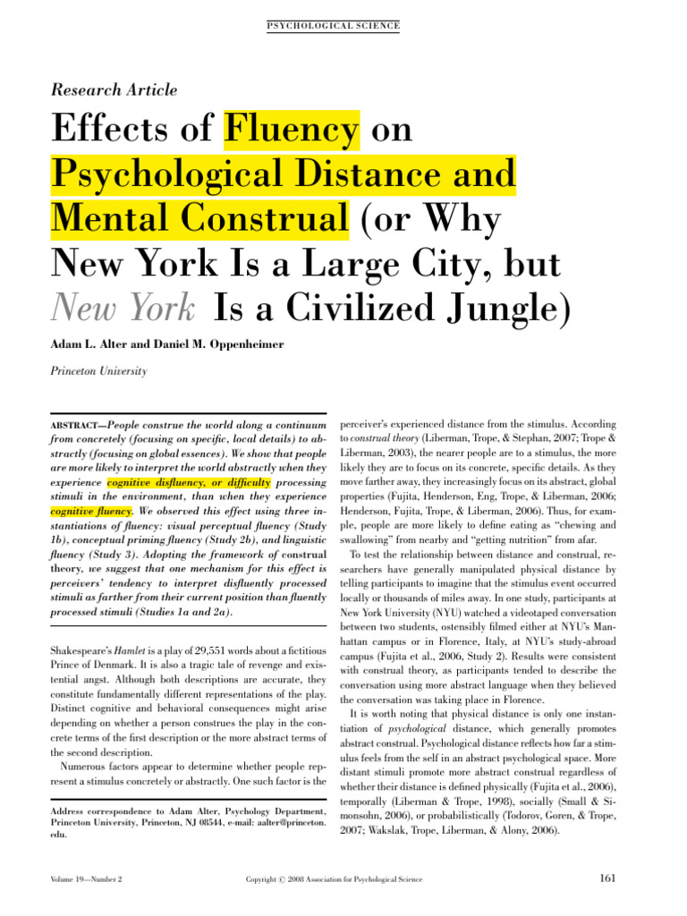 Fluency Effects on Construal and Distance | PDF | Mental Processes ...
