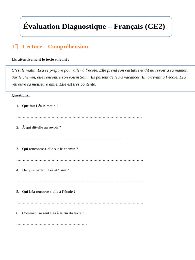 Évaluation CE2 : Compréhension et Grammaire | PDF | Nombre grammatical ...