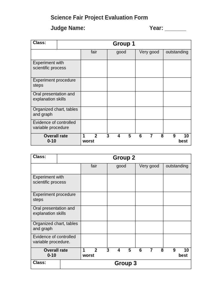 Science Fair Project Evaluation Form | PDF | Experiment | Methodology