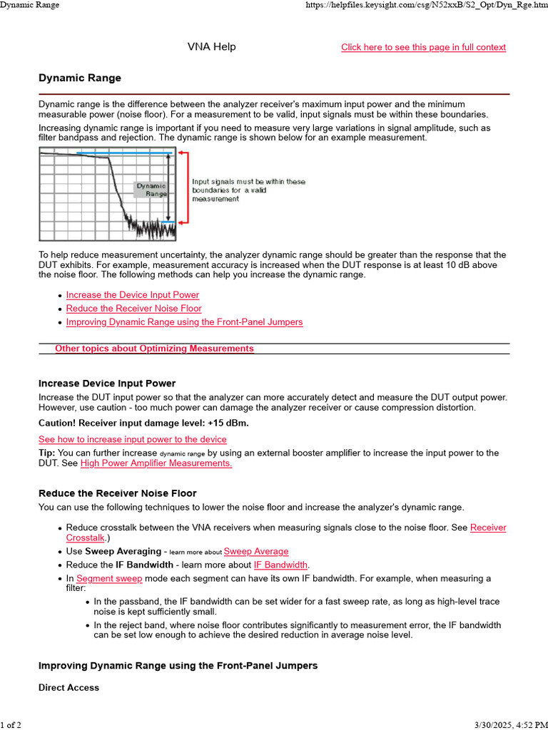 VNA Dynamic Range Measurement Guide | PDF | Bandwidth (Signal ...
