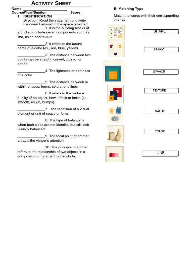 Art Components Identification Activity | PDF