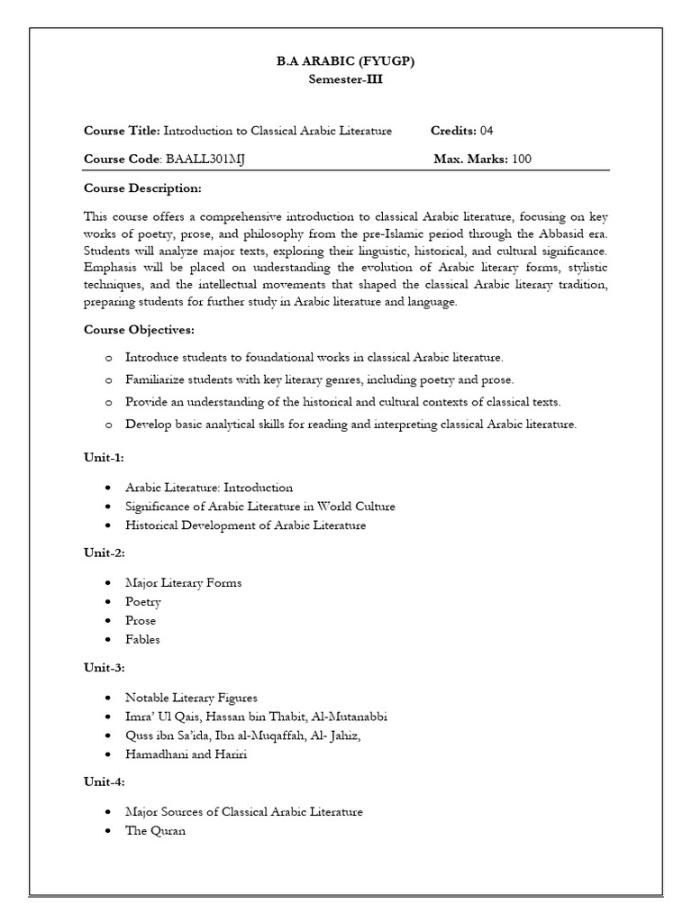 Introduction to Classical Arabic Literature | PDF | Arabic Literature ...