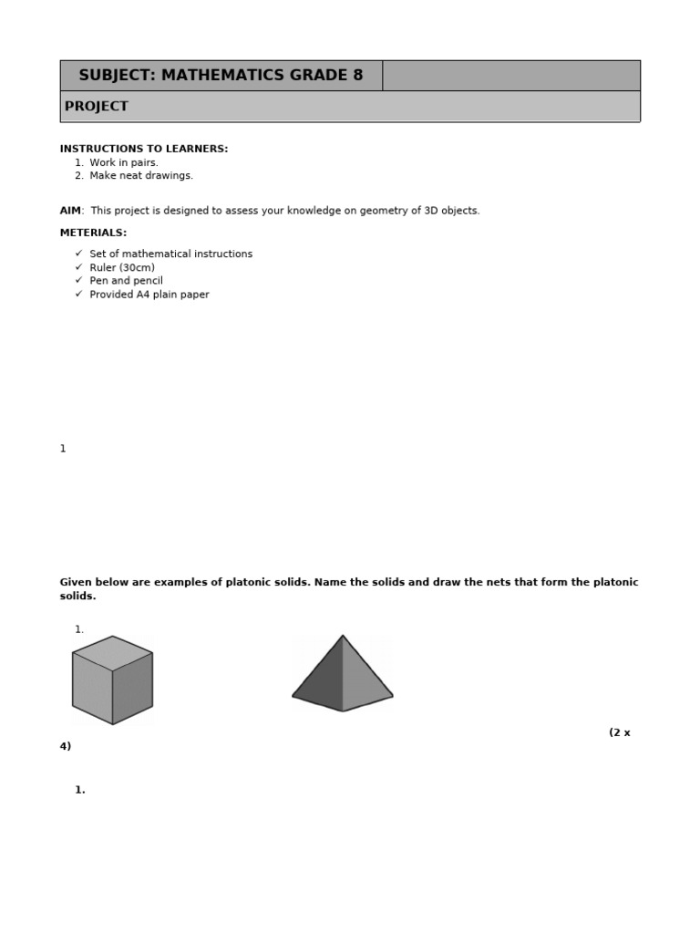 Grade 8 Geometry Project Instructions | PDF
