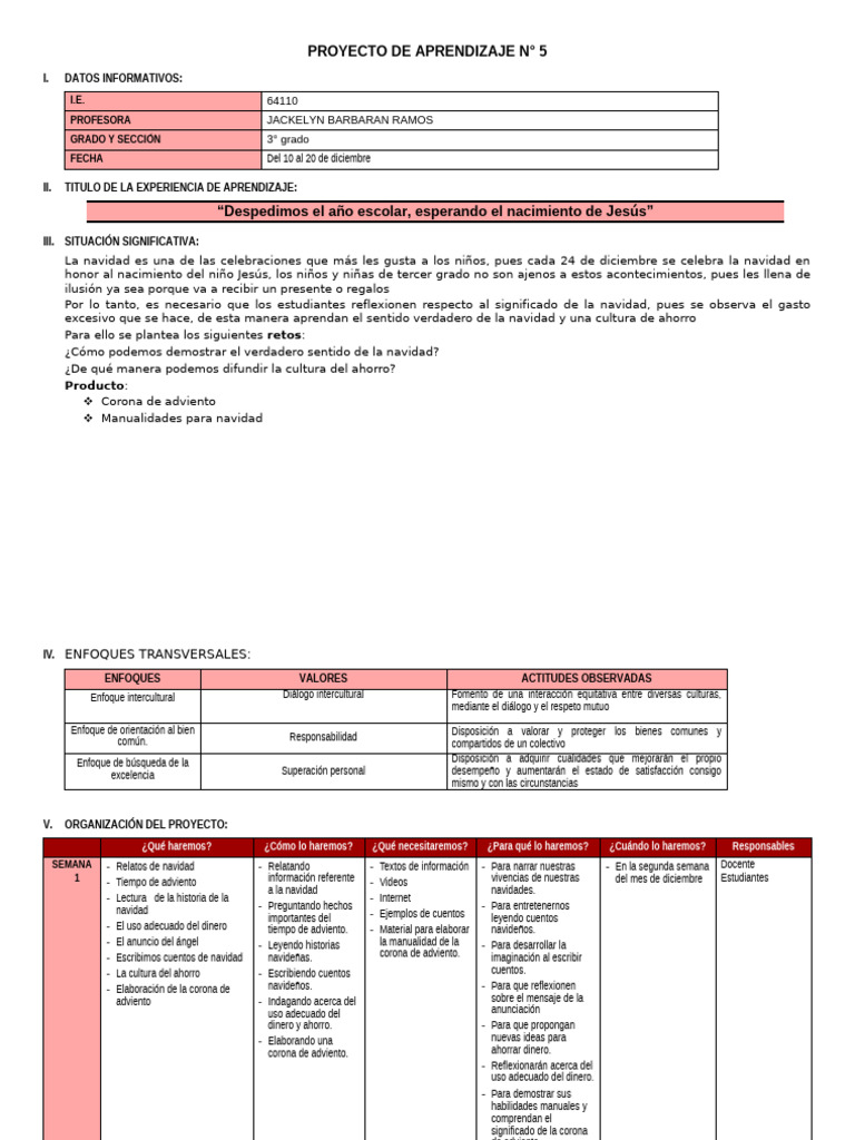 3° Grado - Proyecto de Aprendizaje N°05 | PDF | Datos | Aprendizaje