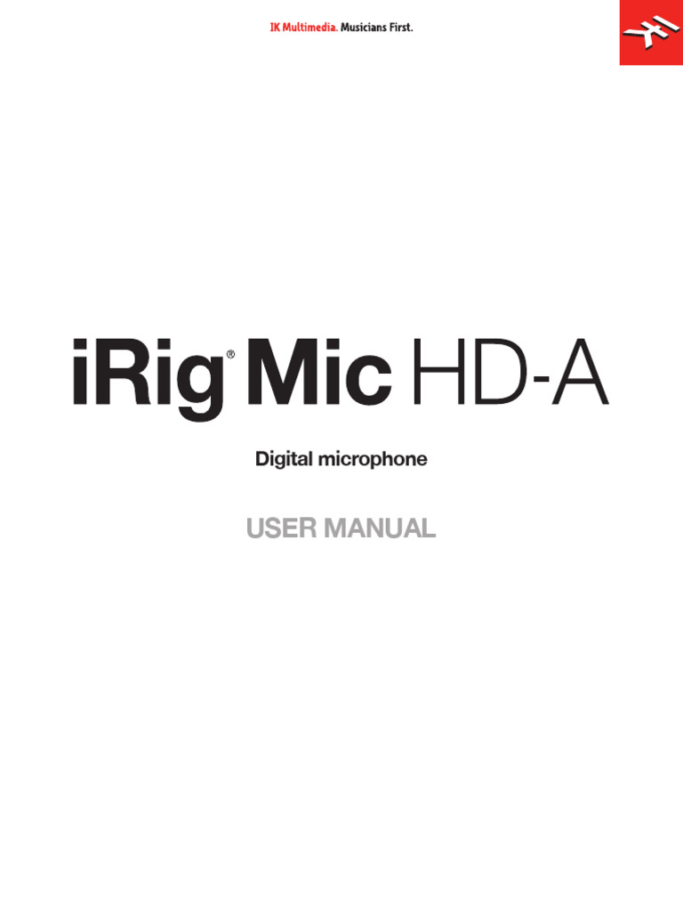 iRig Mic HD-A User Manual | PDF | Microphone | Electronics