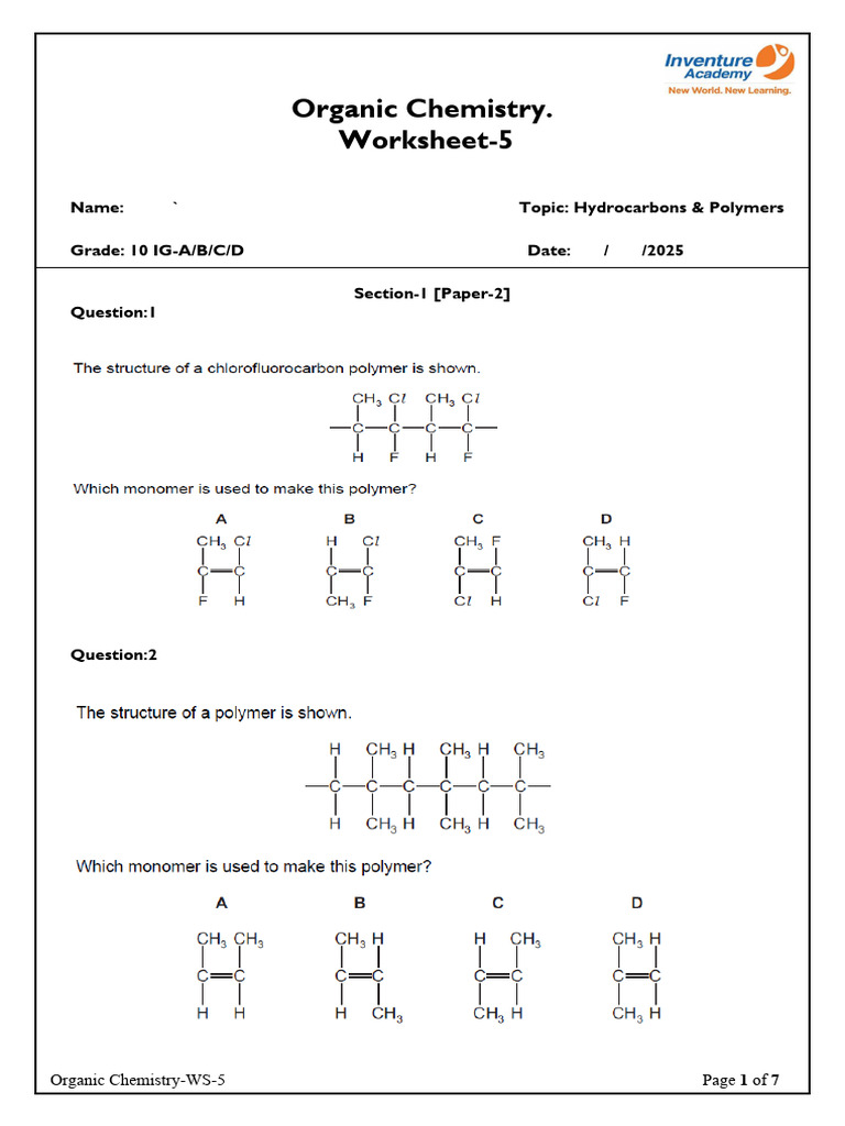 Hydrocarbons & Polymers Worksheet 5 | PDF | Polymers | Polymerization