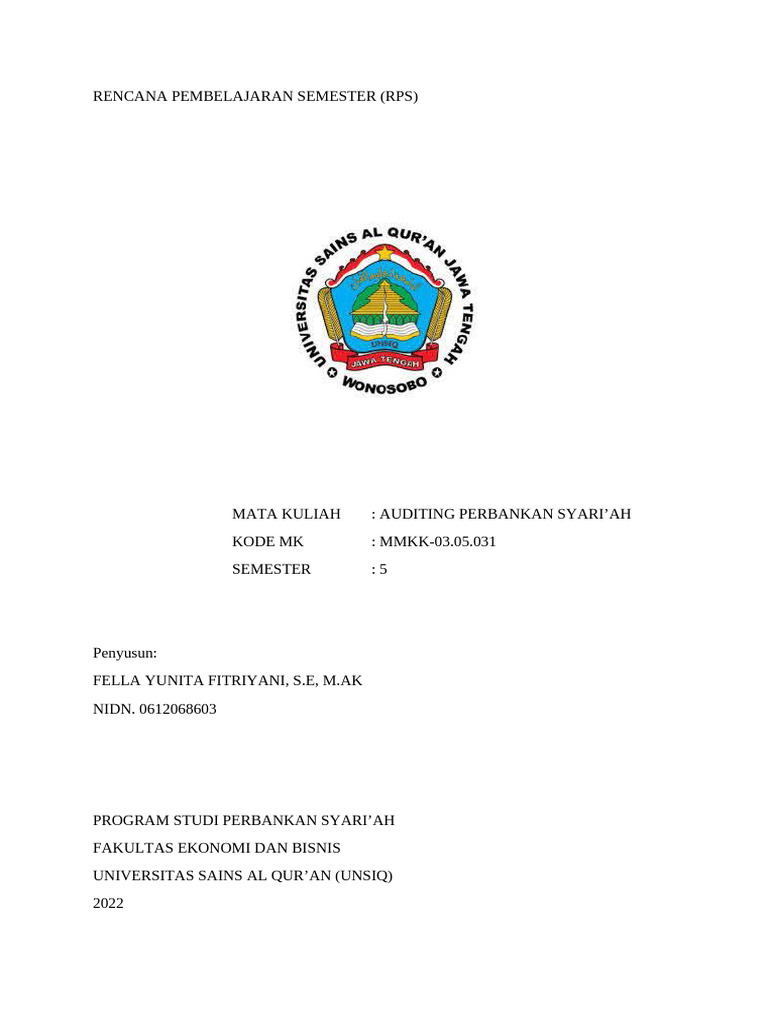 RPS Auditing Perbankan Syari'ah 2022 | PDF