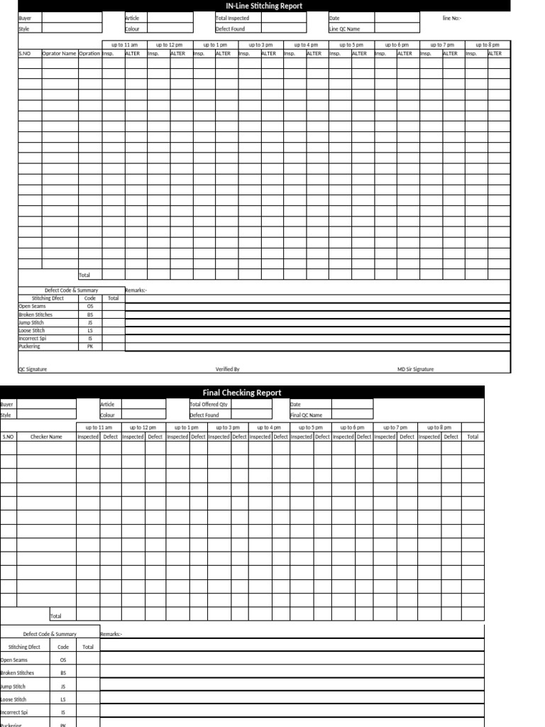 In-Line Stitching Quality Report | PDF