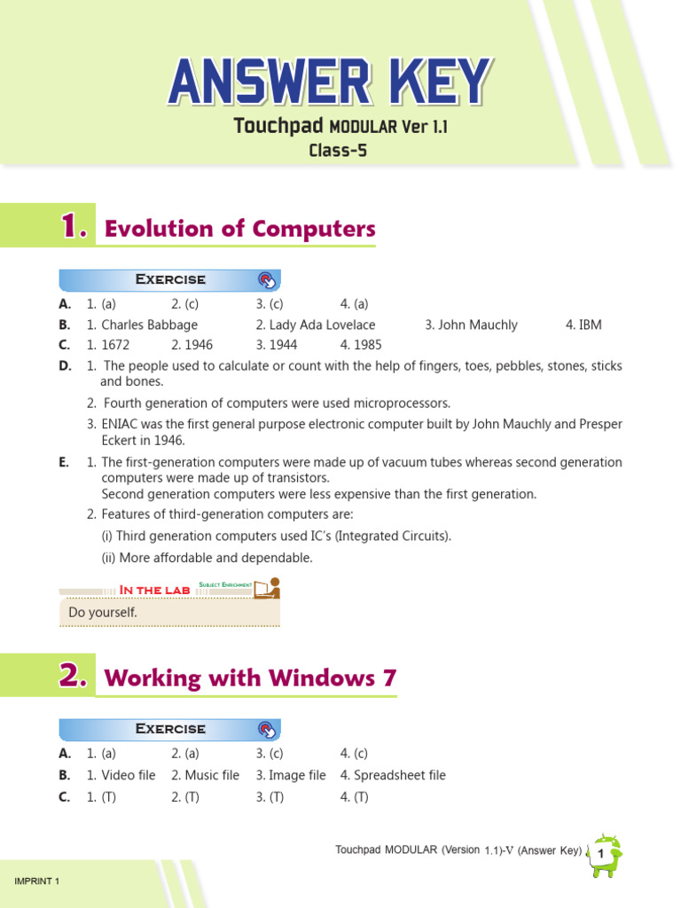 Class-5 Touchpad Answer Kay Ver 1.1 | PDF | Scratch (Programming ...