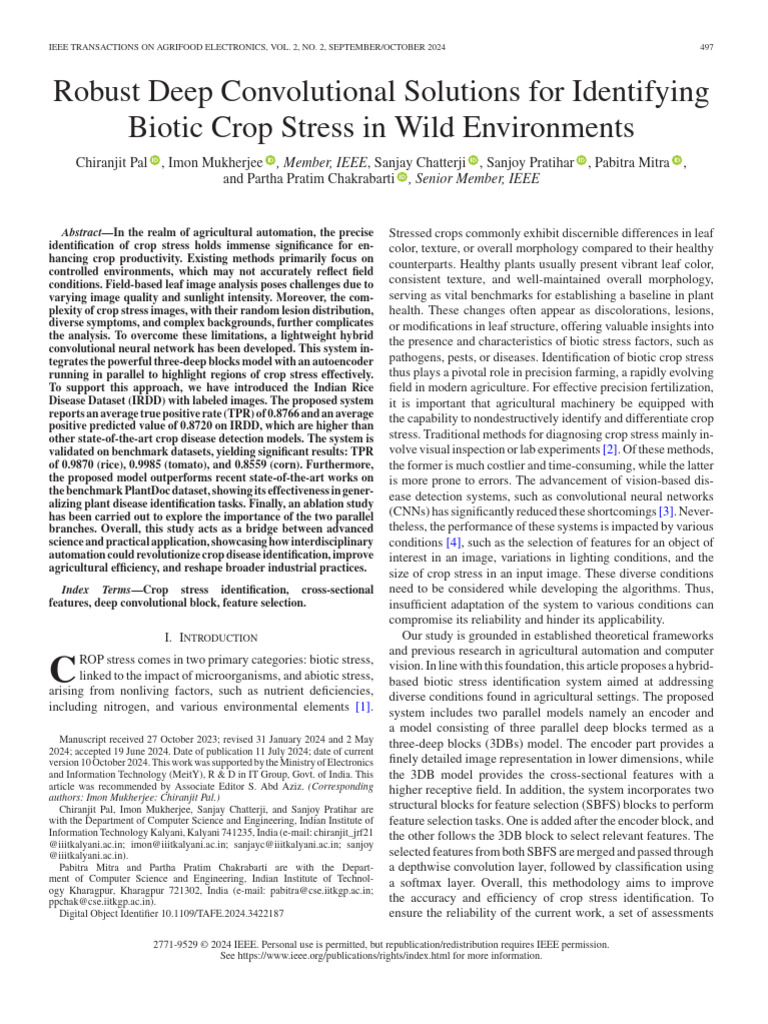 Deep Learning for Biotic Crop Stress Detection | PDF