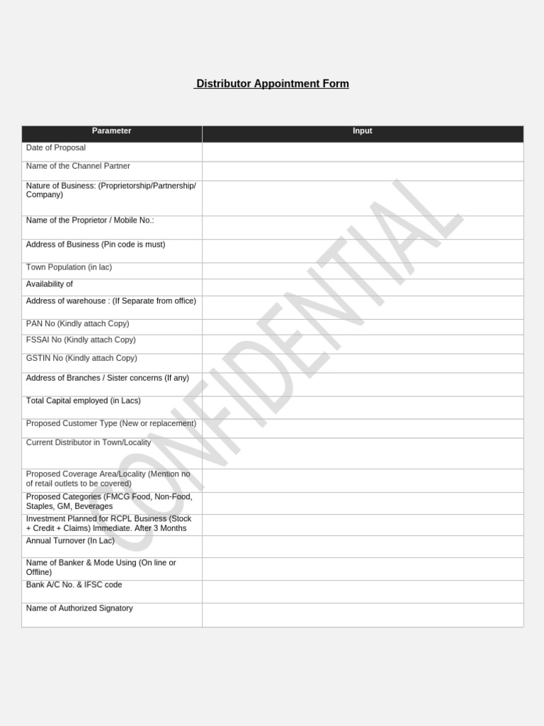 Distributor Appointment Form | PDF | Business | Retail