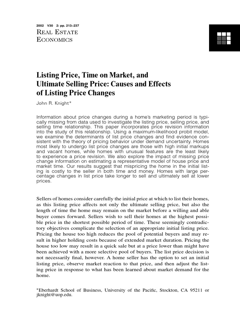 Impact of Listing Price Changes on Home Sales | PDF | Sales | Prices