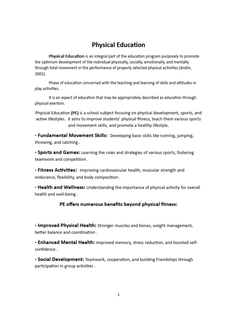 Understanding Physical Education Benefits | PDF | Flexibility (Anatomy ...