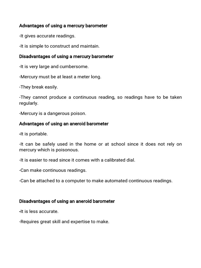 Mercury vs. Aneroid Barometers Explained | PDF | Weather | Weather ...