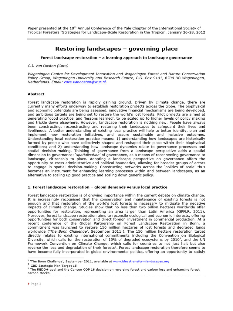 Forest Landscape Restoration Strategies | PDF | Ecological Restoration ...