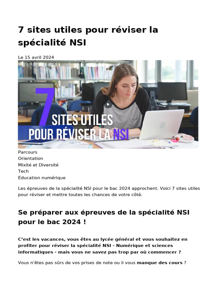 7 sites pour réviser la spécialité NSI | PDF