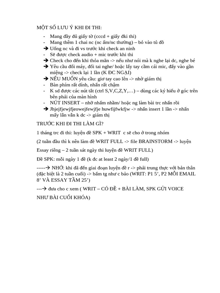 Một Số Lưu ý Khi Đi Thi | PDF
