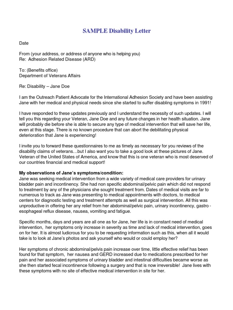 Sample Disability LTR PDF Urinary Incontinence Surgery