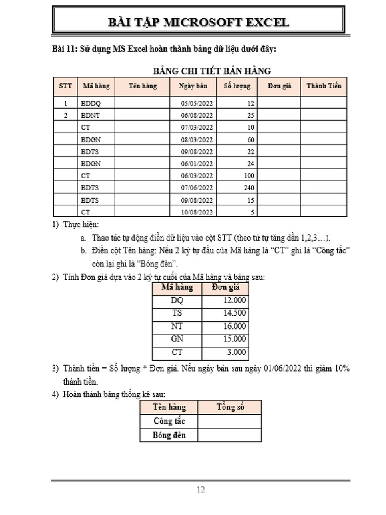 Thaohp - BAI TAP MS EXCEL - Buoi 3 | PDF