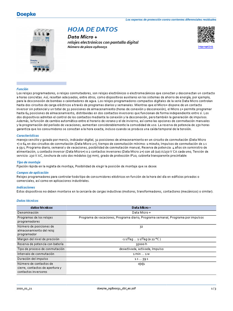 Relojes Programadores Data Micro+ Doepke | PDF | Corriente alterna ...