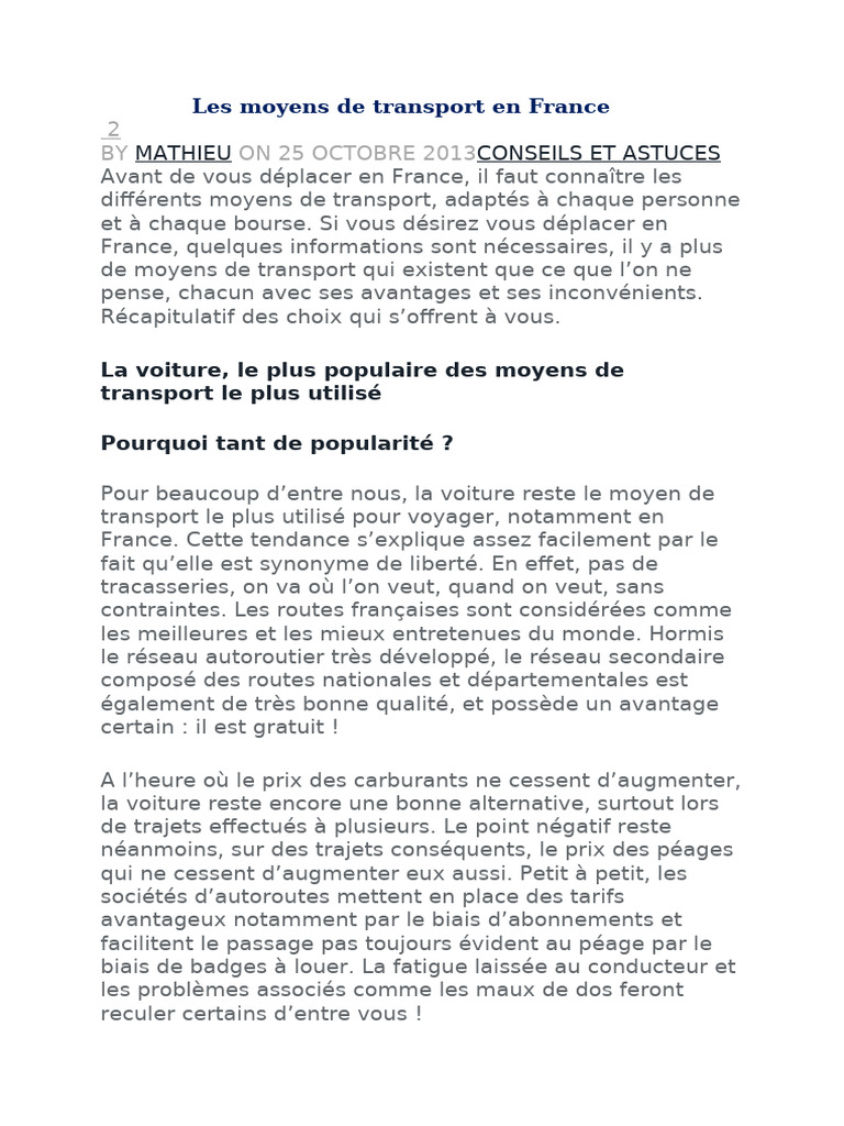Moyens de transport en France : Guide complet | PDF | Autoroute | Train