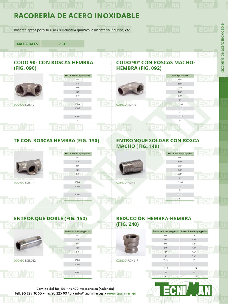 Tecniman Racores Acero Inoxidable 2018-1 | PDF | Acero | Ingeniería de ...