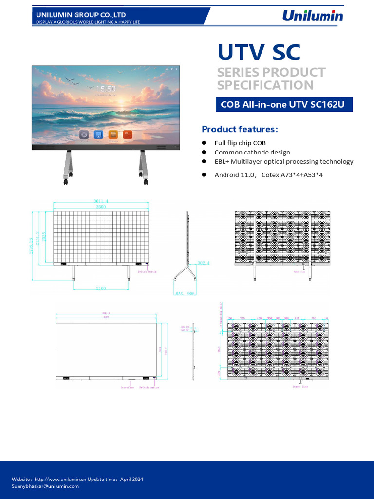 Unilumin COB All-In-One UTV SC162U (4K) Specification For Approval V1.2 ...