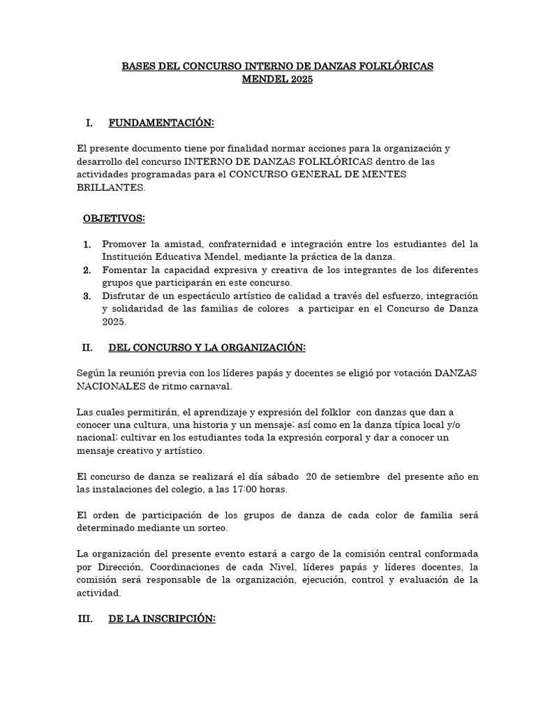 Concurso de Danzas Folklóricas Mendel 2025 | PDF | Bailes | Las artes ...