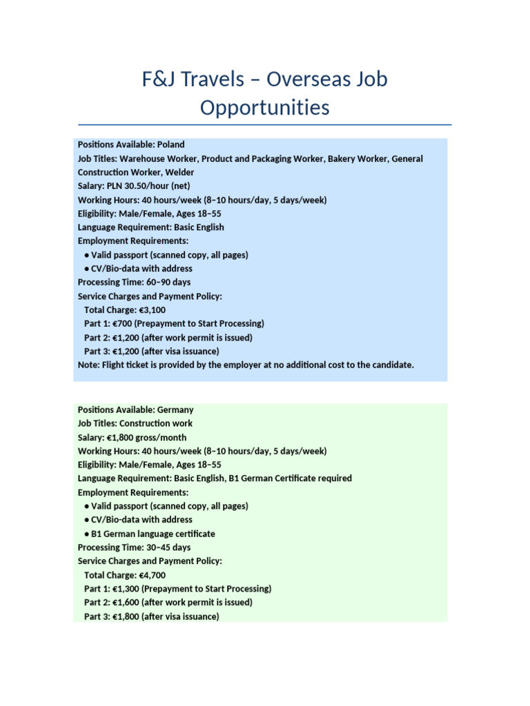 Overseas Job Opportunities in Europe | PDF | Travel Visa | Employment