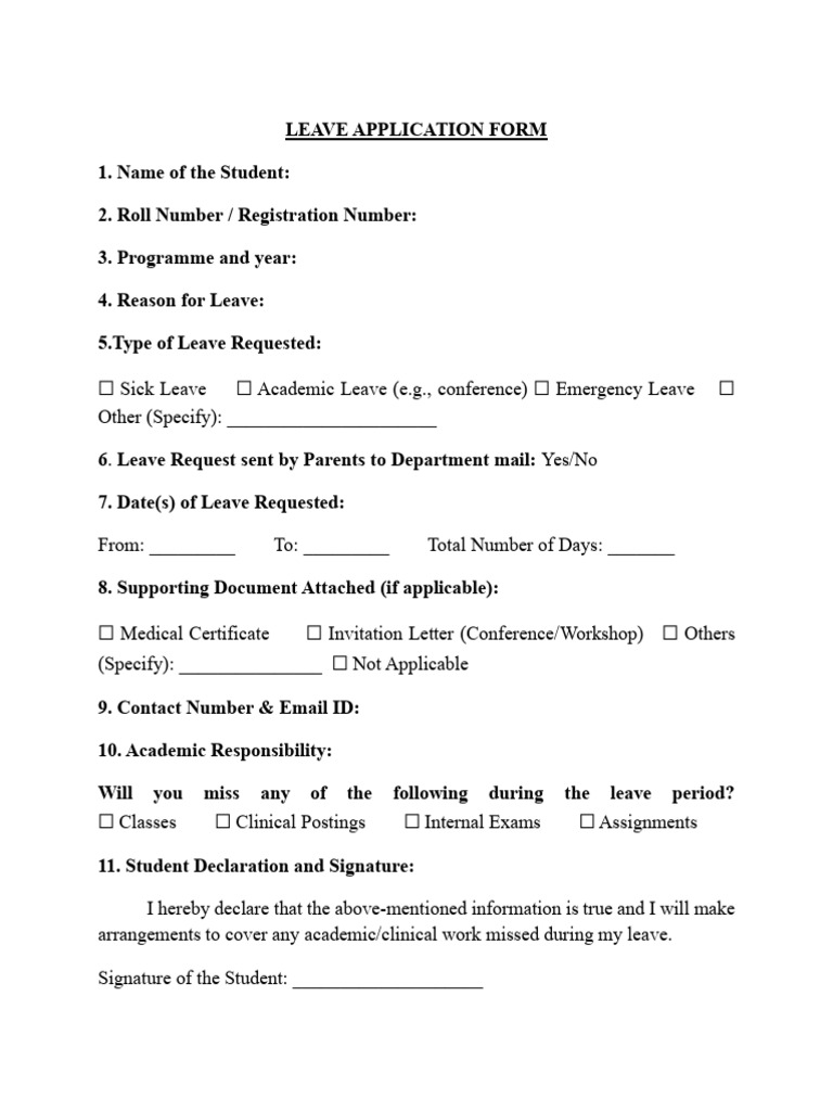 Leave Application Form | PDF