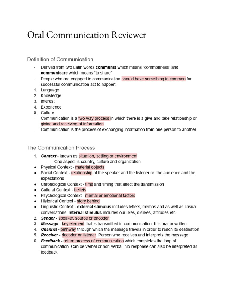 Oral Communication Essentials Guide | PDF | Communication | Nonverbal ...