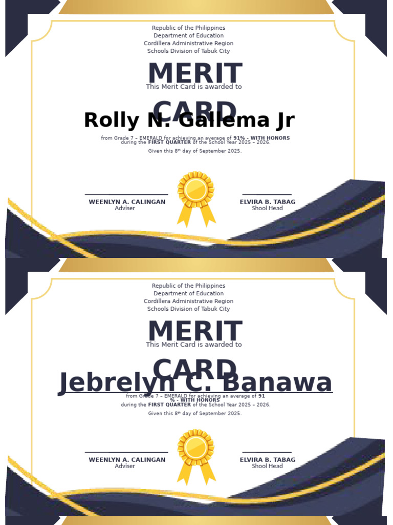 Grade 7 Merit Card Awards 2025-2026 | PDF | Philippines