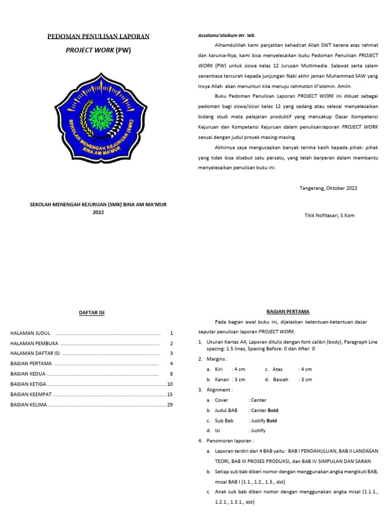 Pedoman Penulisan Project Work SMK | PDF