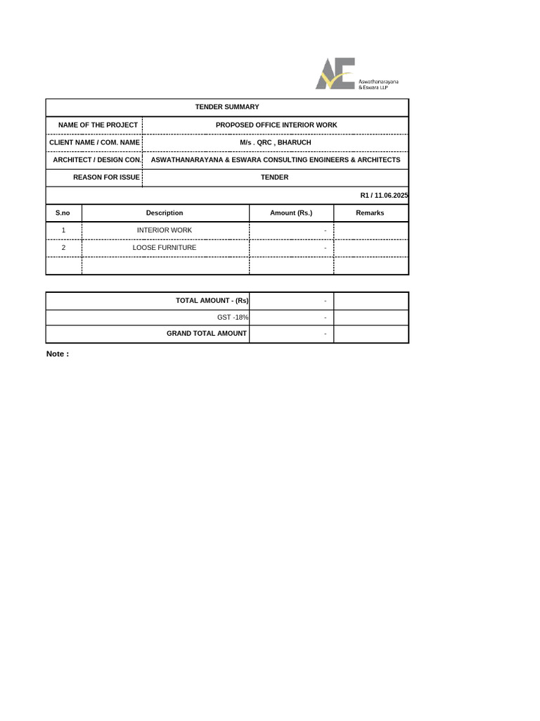 Office Interior Work Tender Summary | PDF | Concrete | Countertop