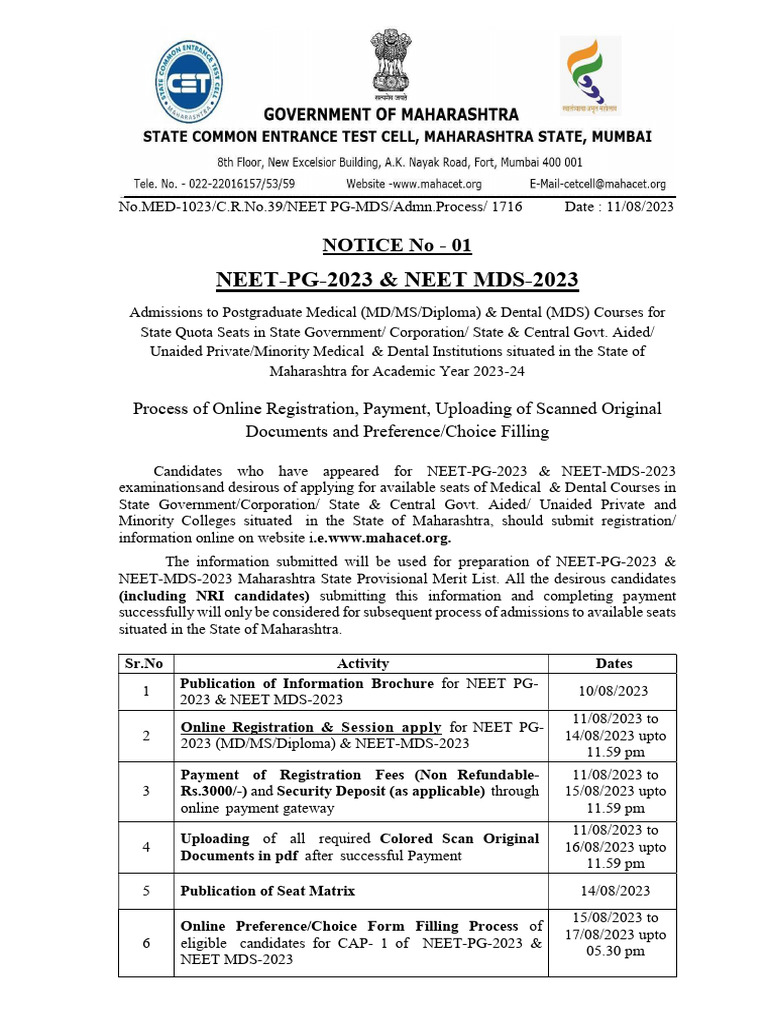 Notice No01 Registration First Cap of Pgmds 1 216447 | PDF | Doctor Of ...