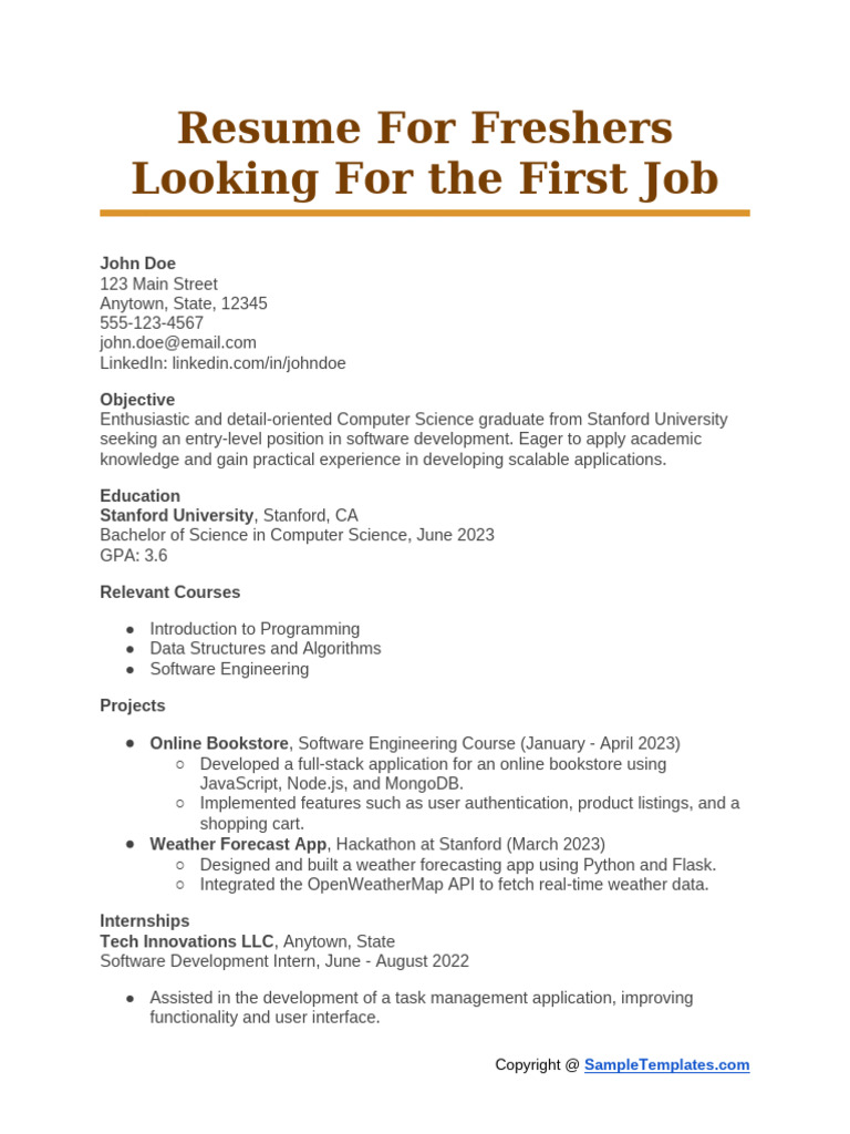 Resume For Freshers Looking For The First Job | PDF