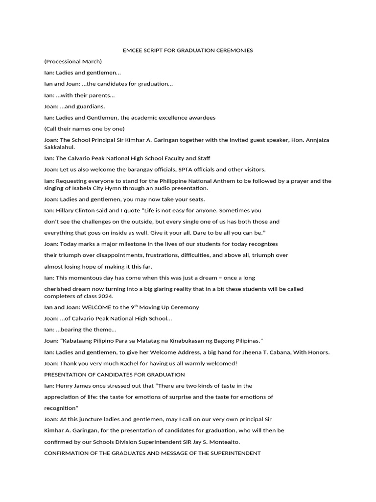 Emcee Script for Graduation Ceremony | PDF