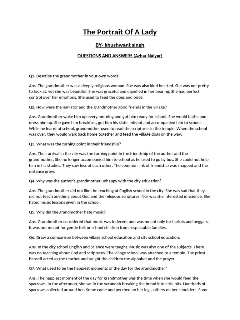 Class 11 The Portrait of A Lady Que Ans | PDF | Rosary